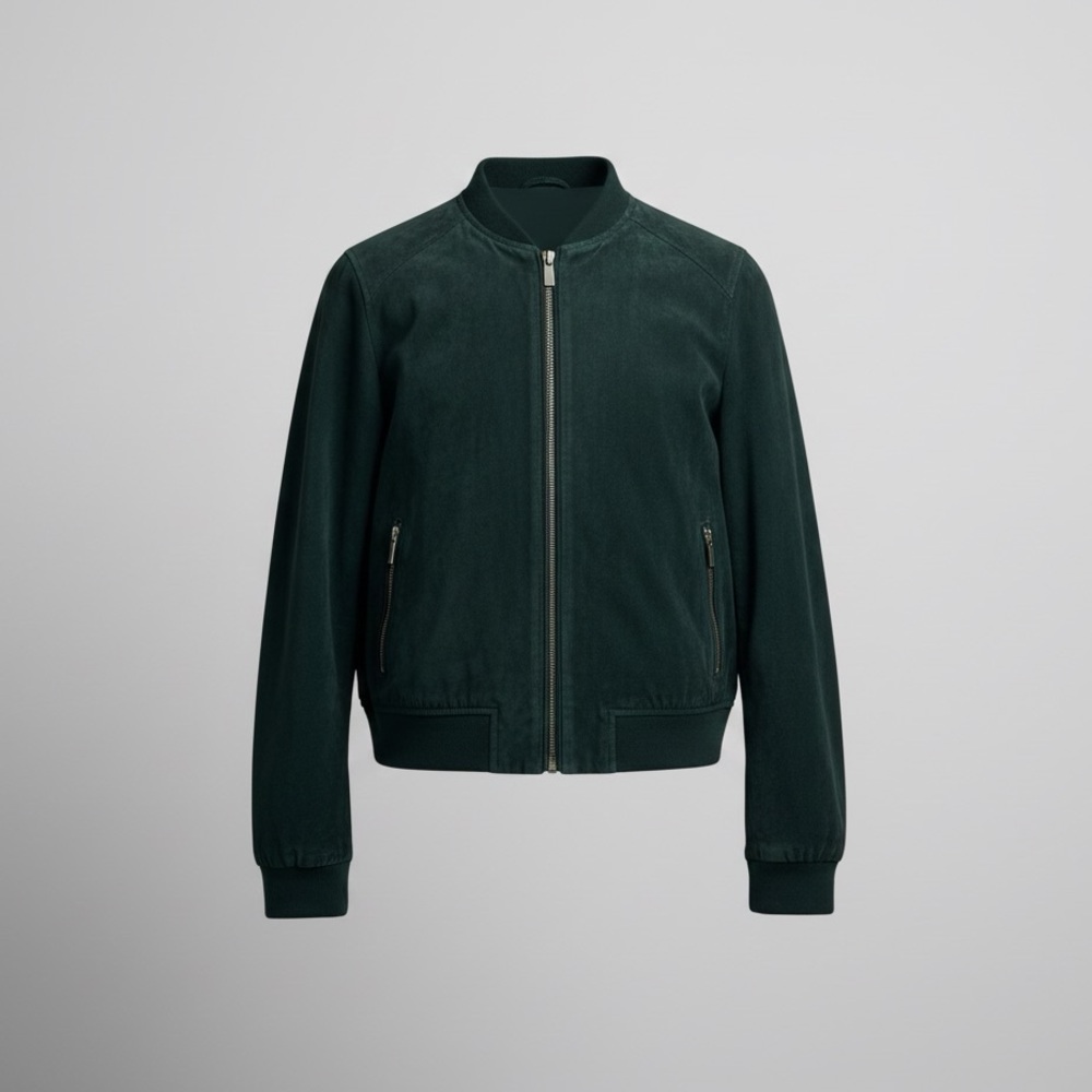 Luxe Emerald Green Suede Bomber Jacket – Streetwear Essential